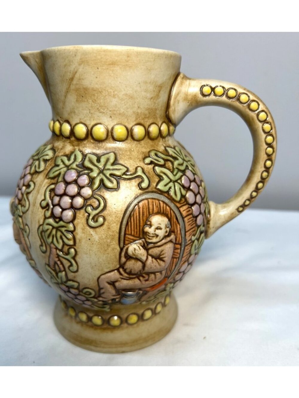 Vintage Budweiser Ceramarte Made In Brazil Ceramic Wine Pitcher With Grape & Mon
